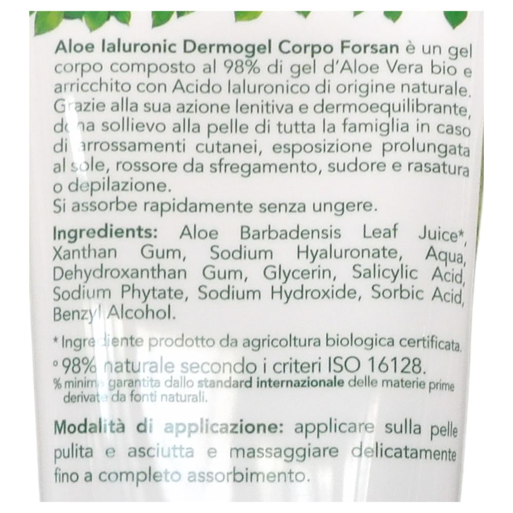FORSAN, DermoGel Corpo, Multiattivo Lenitivo, ALOE Ialuronic. 98% Aloe Bio e Arricchito Con Acido Ialuronico Di Origine Naturale 200ml