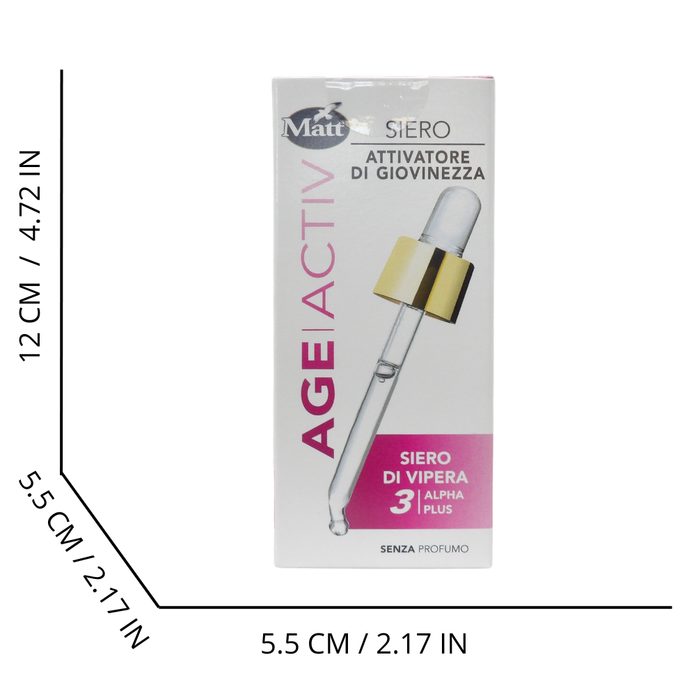 MATT, AGEACTIV Intensive Lifting, Siero Viso e Collo, con Siero di Vipera 3-Alpha Plus, Effetto Lifting, Distende le Rughe per una Pelle Più Giovane, Senza Profumo, 30 ml
