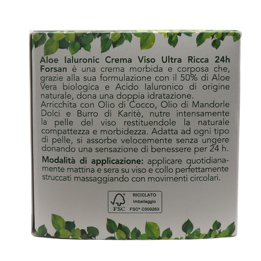 FORSAN, Crema Viso Ultra Ricca 24h, Nutriente Intensiva, ALOE Ialuronic. 50% Aloe Bio e Acido Ialuronico Di Origine Naturale, Dona Una Doppia Idratazione 50ml