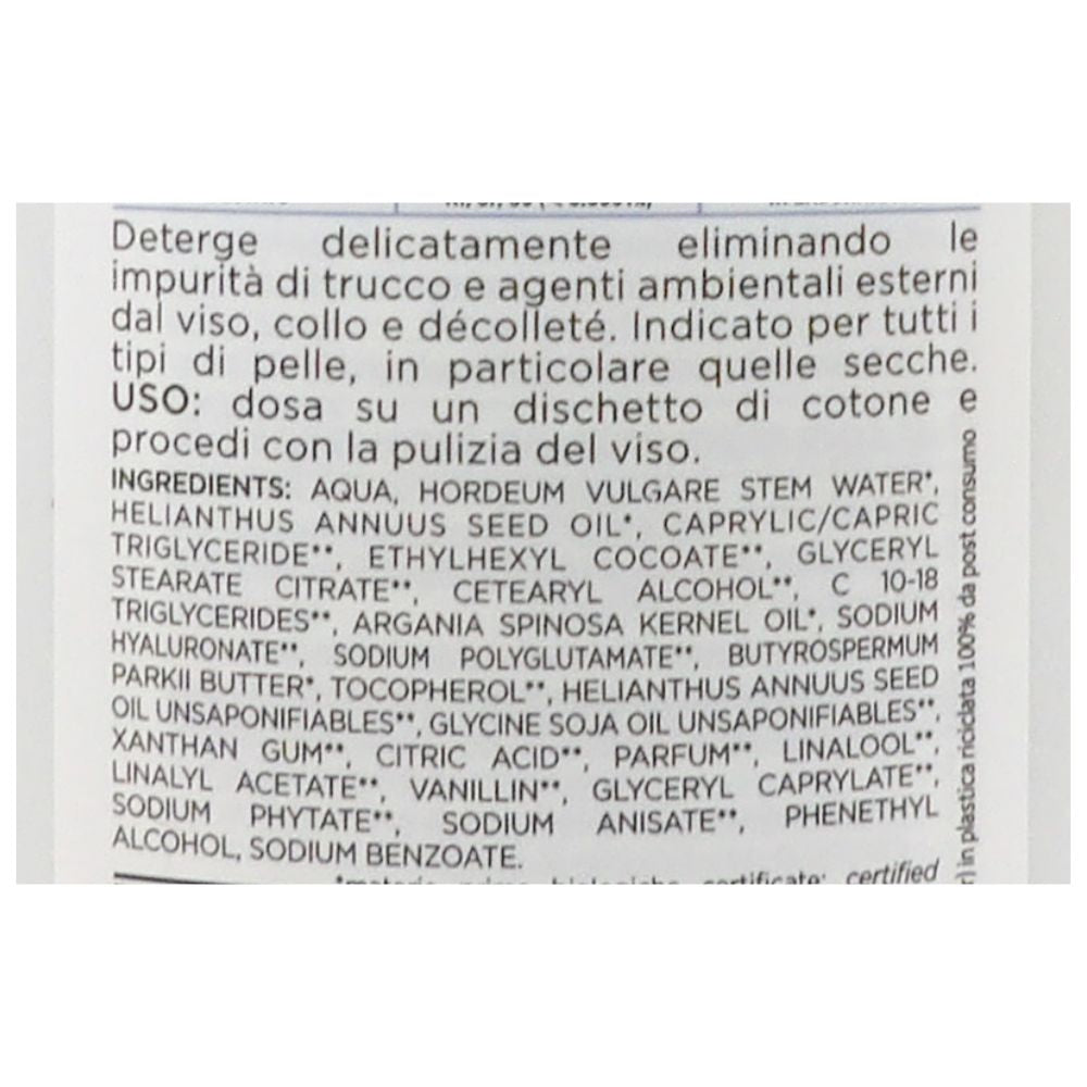 I PROVENZALI, Latte Detergente Biologico ARGAN, Nutriente. Con Acido Ialuronico 200ml