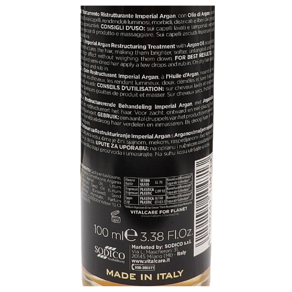 VITALCARE Imperial Argan - Trattamento Capelli Ristrutturante con Olio d'Argan, Olio di Lino, Oil Complex per Capelli Secchi e Danneggiati, 100 m
