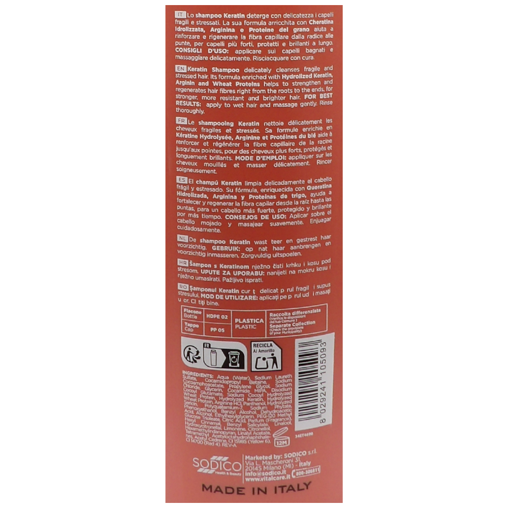 VITALCARE Keratin Oil Shampoo - Cheratina E Proteine Capelli Fragili E Stressati, 500 Millilitro