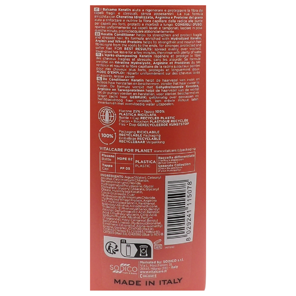 VITALCARE Balsamo Professionale 250 ml. Keratin Rinforzante
