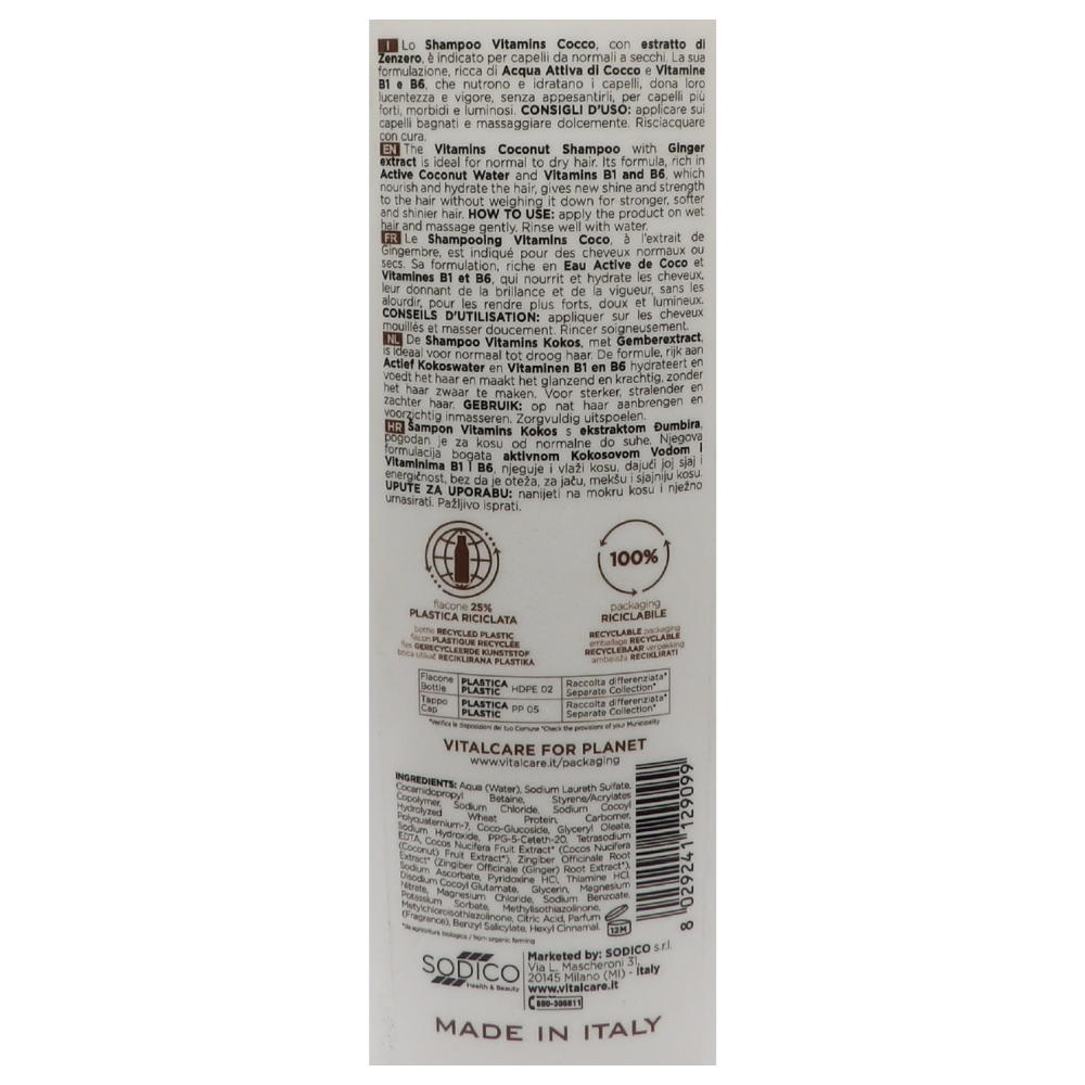 VITALCARE Vitamins Cocco Shampoo Addolcente E Nutriente 500 Ml