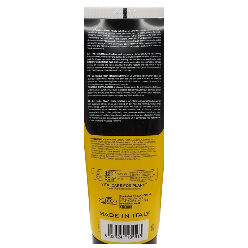 VITALCARE Maschera NUTRITIVE FLASH 1 MINUTE, Trattamento Intensivo Nutriente. Con Ceramidi Vegetali e Pantenolo, Per Capelli Secchi, Spenti 190ml
