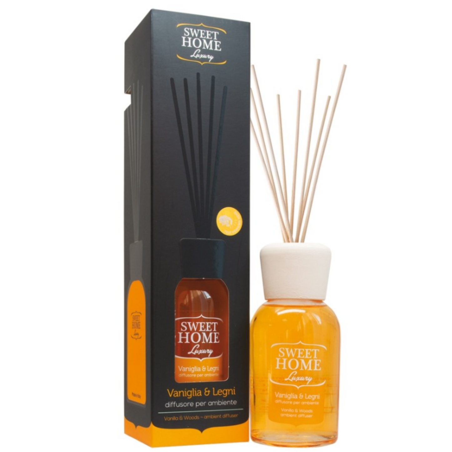 Sweet Home Luxury Profumatore Ambienti Bastoncini, Ottima Qualità e Prestazioni, Vaniglia e Legni, 250ml