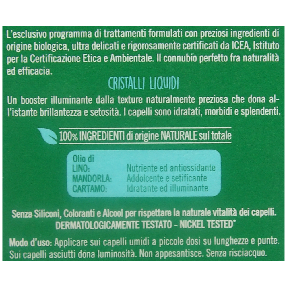 Biopoint Biologico - Cristalli Liquidi Bio per Capelli, con Olii Biologici e Semi di Lino, Azione Idratante e Nutriente, Dona Morbidezza e Brillantezza, 50 ml