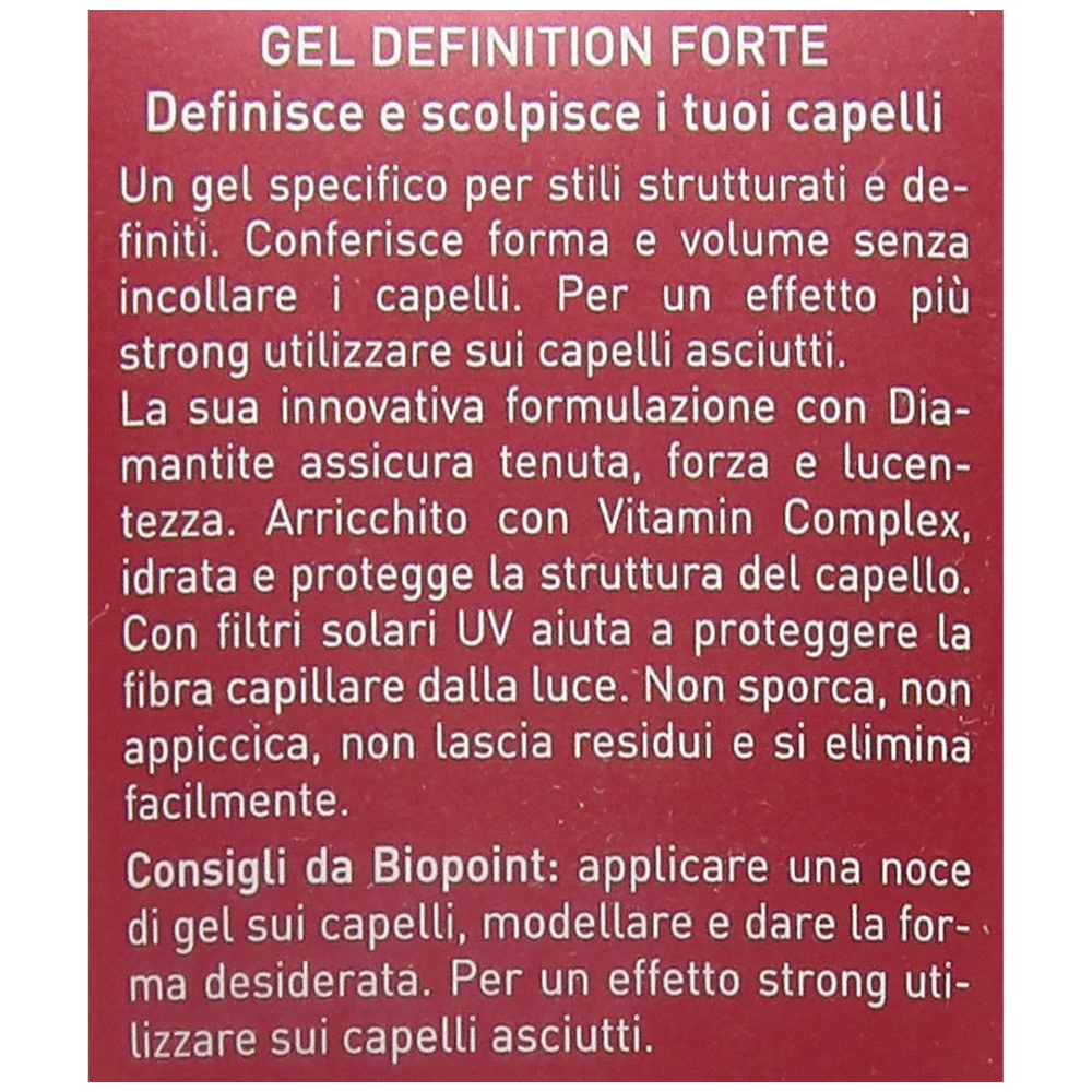 Biopoint Styling - Gel Capelli Definition a Fissaggio Forte Senza Residui, Azione Rinforzante e Illuminante, Dona Idratazione e Definizione Estrema, 200 ml