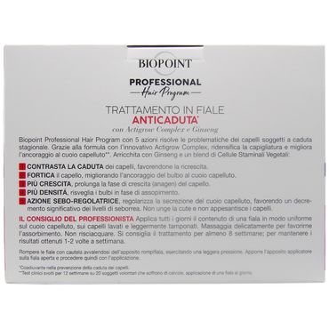 Biopoint Professional Hair Program Trattamento Fiale Anticaduta, Arricchite con Ginseng e un blend di Cellule Staminali Vegetali per capelli soggetti a caduta, 10 Fiale da 7 ml