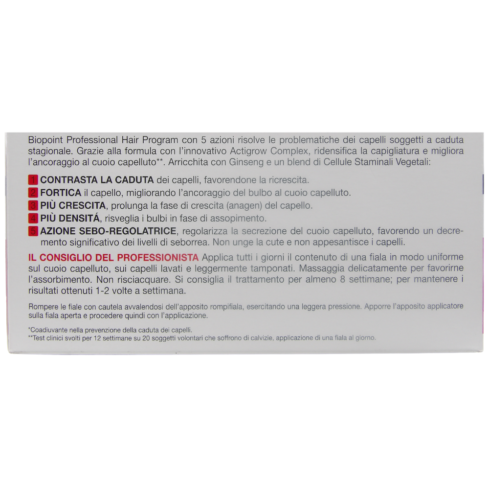Biopoint Professional Hair Program Trattamento Fiale Anticaduta, Arricchite con Ginseng e un blend di Cellule Staminali Vegetali per capelli soggetti a caduta, 10 Fiale da 7 ml
