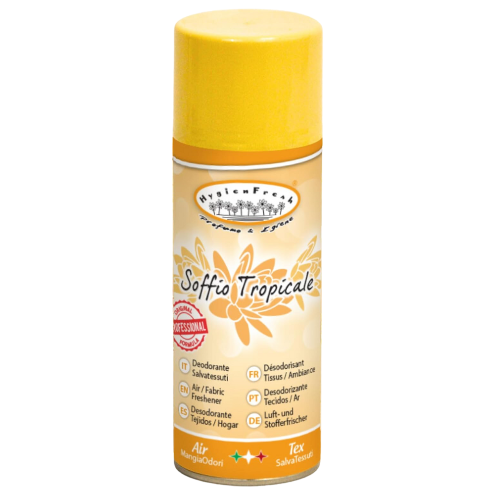 Hygienfresh Deodorante Spray SOFFIO TROPICALE, Salvatessuti Con Formula Mangiaodori. Lunga Durata, Elimina Cattivi Odori, Utilizzabile Su Tutti i Tessuti 150ml