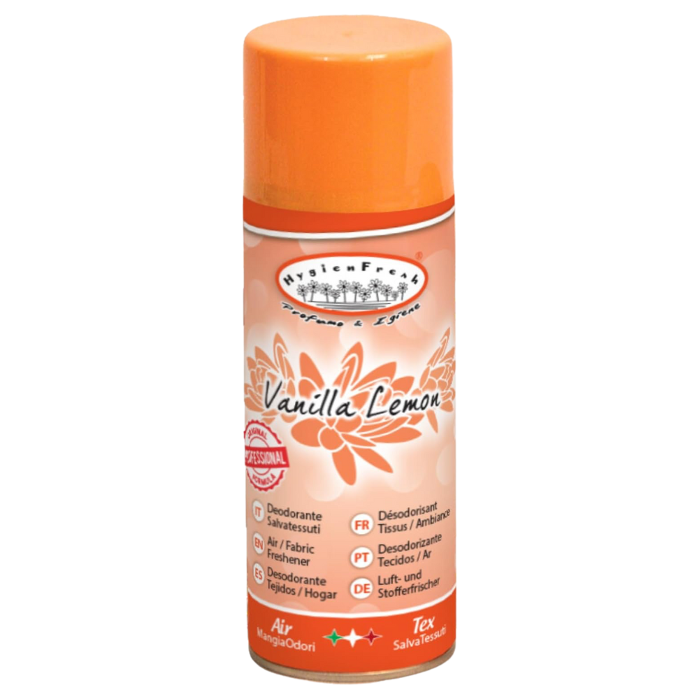 Hygienfresh Deodorante Spray VANILLA LEMON, Salvatessuti Con Formula Mangiaodori. Lunga Durata, Elimina Cattivi Odori, Utilizzabile Su Tutti i Tessuti 150ml