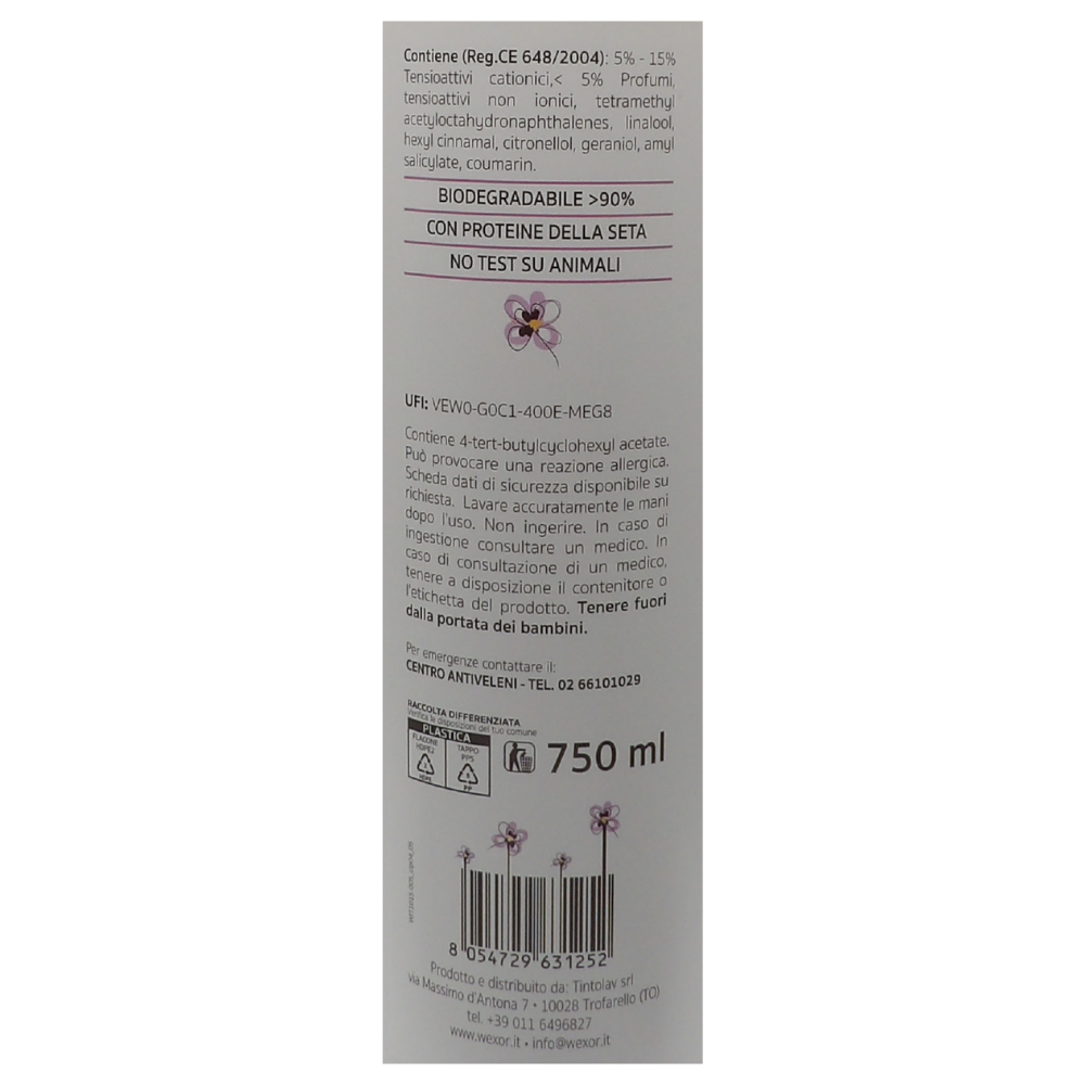 Wexór LOZIONE SFELTRANTE Silk Proteins, Cura e Previene L'Infeltrimento. Additivo Ristrutturante Per Lana Pregiata, Angora e Cashmere Che Agisce Come Maschera Di Bellezza Per Le Fibre 750ml