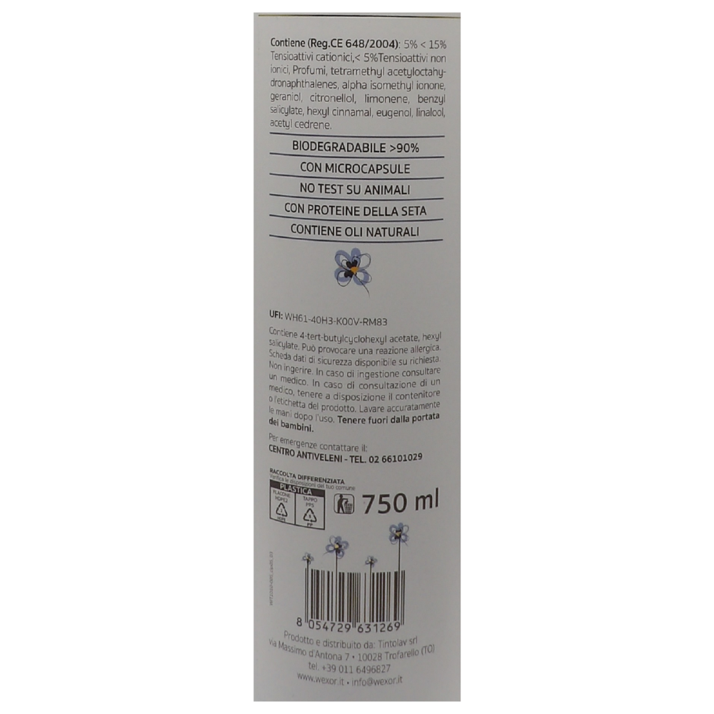 Wexór Elisir Ammorbidente, Con Microcapsule e Proteine Della Seta FELCE MARINA E FIORI BLU 750ml
