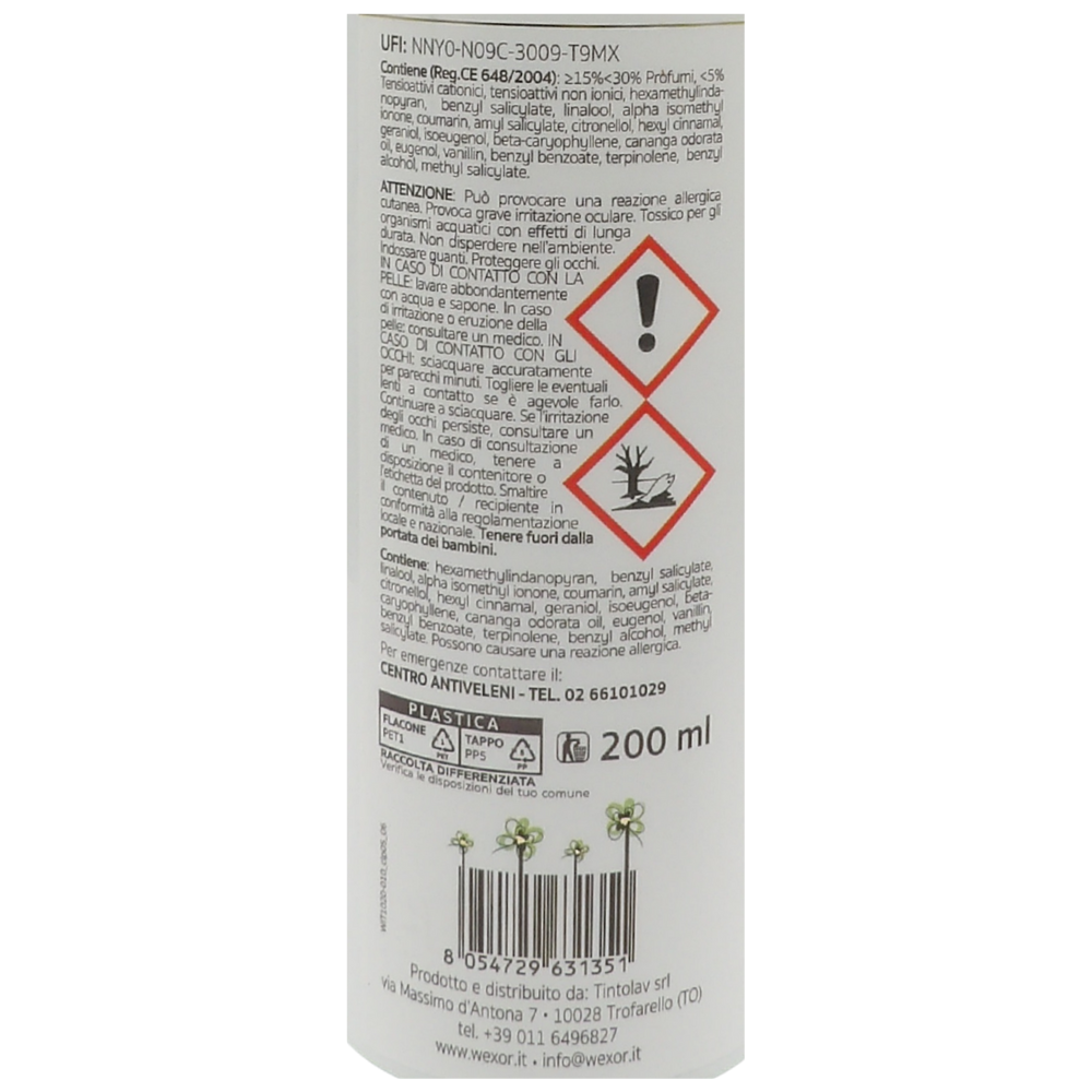 Wexór Elisir Profuma Bucato Con Microcapsule e Proteine Della Seta. Essenza Profumata Per Il Bucato ORCHIDEA VERDE E MUSCHIO DELL'HIMALAYA 200ml