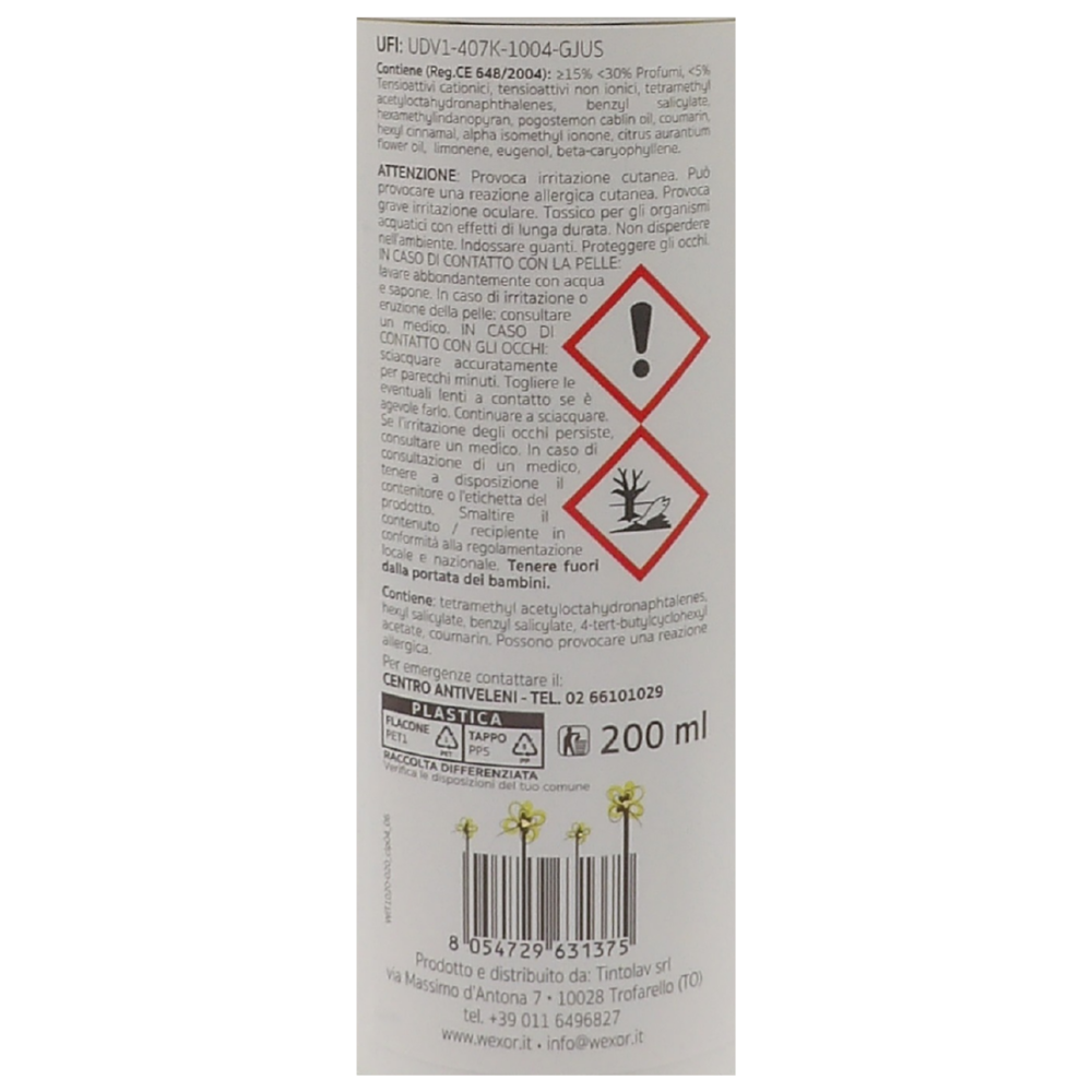 Wexór Elisir Profuma Bucato Con Microcapsule e Proteine Della Seta. Essenza Profumata Per Il Bucato YLANG YLANG, CASHMERE E LEGNO DI PATCHOULI 200ml