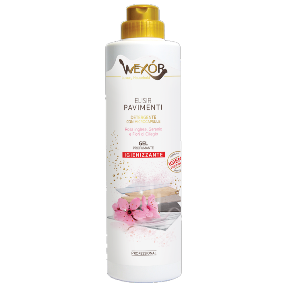 Wexór ELISIR PAVIMENTI Armonia Rosa, Detergente In Gel Igienizzante Con Microcapsule, Profumo ROSA INGLESE, GERANIO e FIORI DI CILIEGIO 750ml