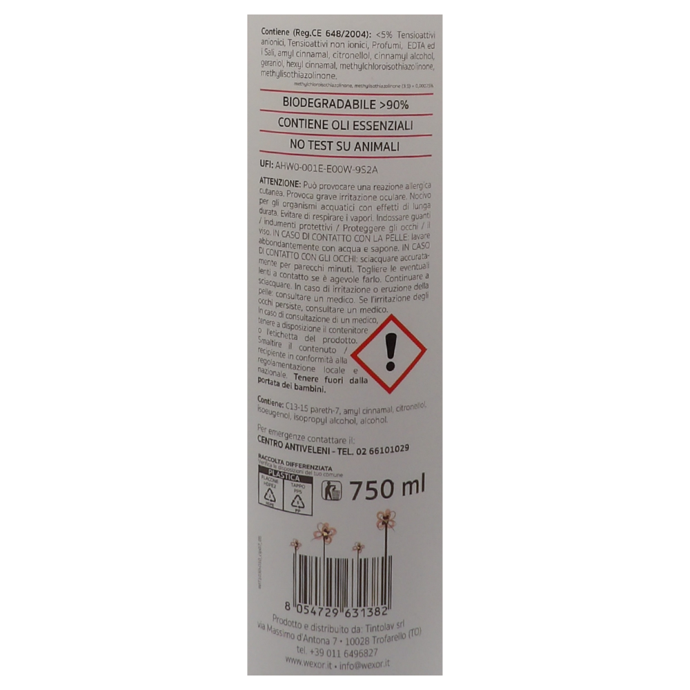 Wexór ELISIR PAVIMENTI Armonia Rosa, Detergente In Gel Igienizzante Con Microcapsule, Profumo ROSA INGLESE, GERANIO e FIORI DI CILIEGIO 750ml