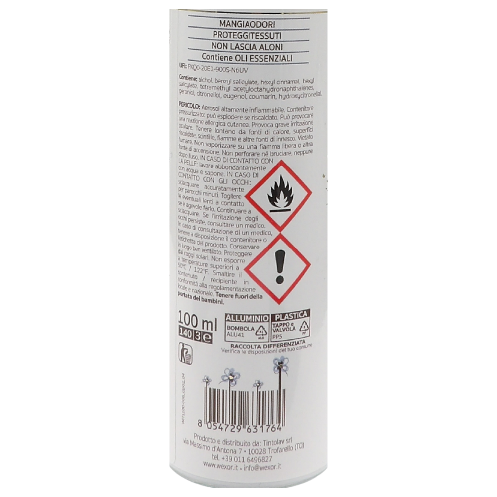 Wexór Deo Spray Formato Travel ELISIR TESSUTI Profuma e Protegge. NARCISO BLU e FIORI DI NINFEA, Fragranza Raffinata, Intensa e Preziosa 100ml