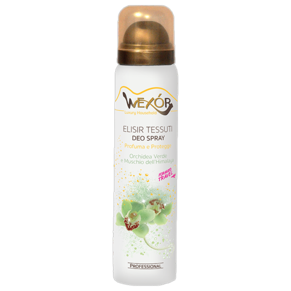 Wexór Deo Spray Formato Travel ELISIR TESSUTI Profuma e Protegge. ORCHIDEA VERDE e MUSCHIO DELL'HIMALAYA, Una Fragranza Raffinata, Intensa e Preziosa 100ml