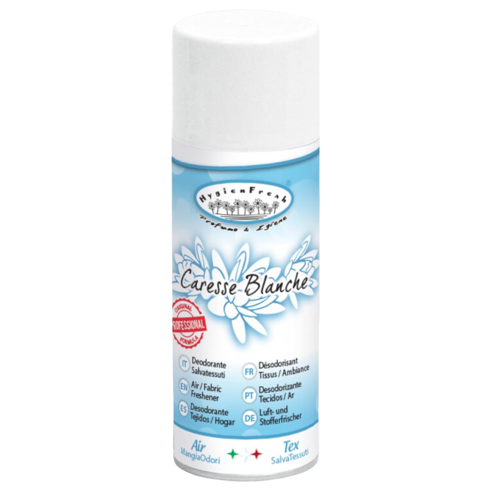 Hygienfresh Deodorante Spray CARESSE BLANCHE, Salvatessuti Con Formula Mangiaodori. Lunga Durata, Elimina Cattivi Odori, Utilizzabile Su Tutti i Tessuti 150ml