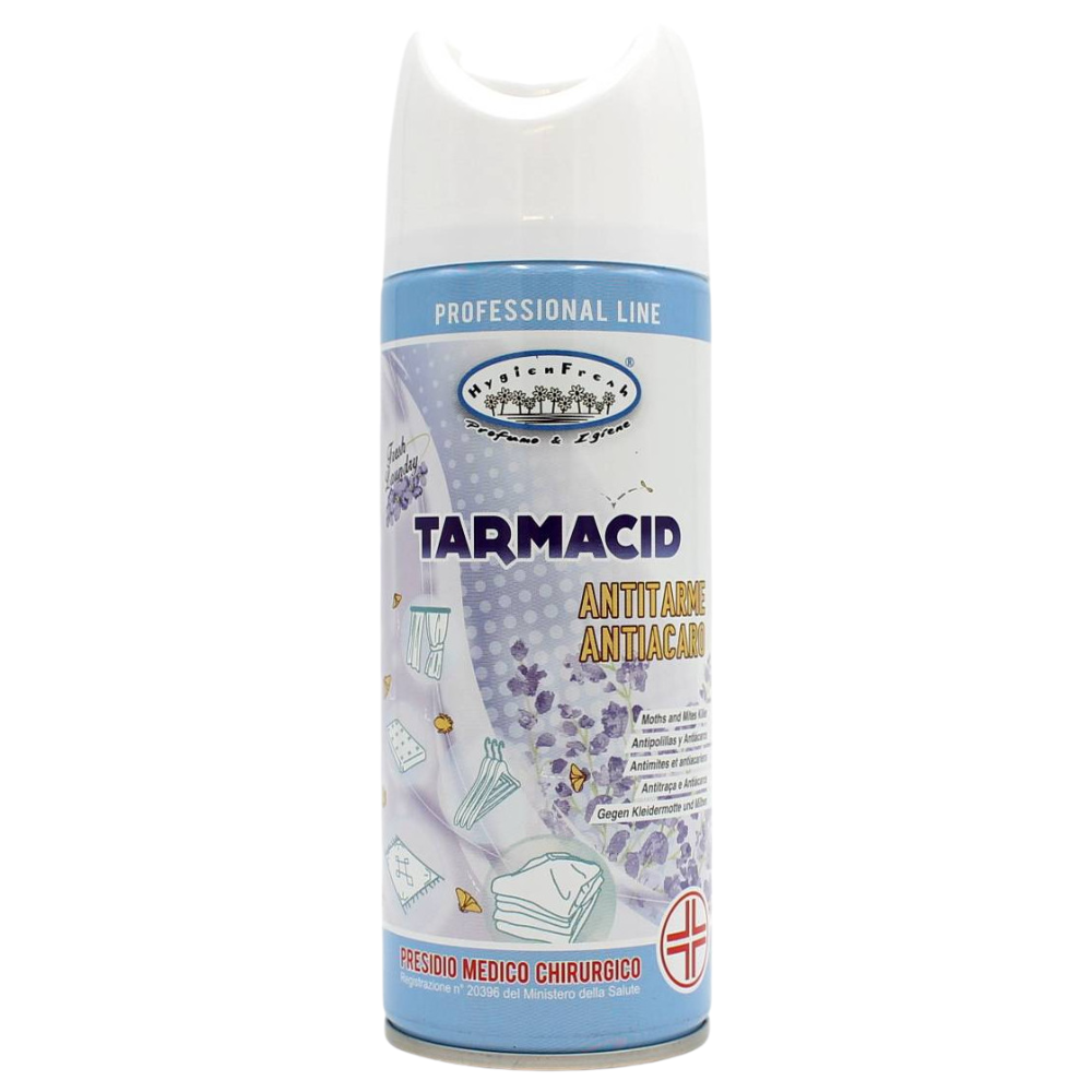 HygienFresh TARMACID ANTITARME - ANTIACARO, Protegge i Tessuti Ed i Capi Nel Guardaroba e Nei Cassetti. Elimina Le Tarme Adulte, Le Larve e Anche Le Uova. Elimina Gli Acari Della Polvere 400ml