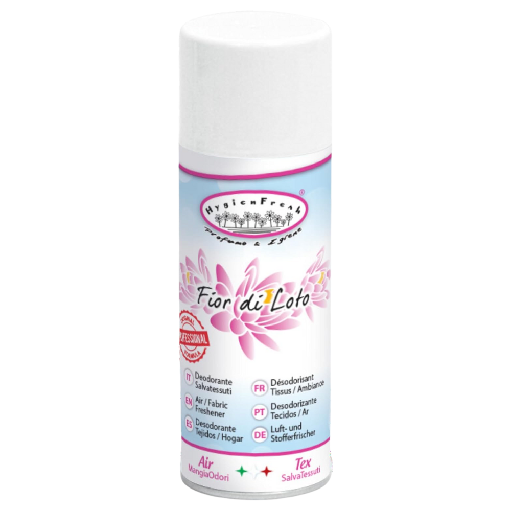Hygienfresh Deodorante Spray FIOR DI LOTO, Salvatessuti Con Formula Mangiaodori. Lunga Durata, Elimina Cattivi Odori, Utilizzabile Su Tutti i Tessuti 150ml