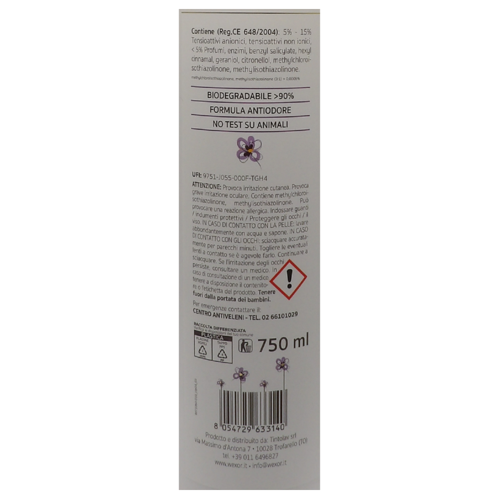 Wexór ELIMINA ODORI Detergente SPORT e BUCATO, Indispensabile Per Chi Vuole Pulizia e Igiene Laddove Il Cattivo Odore Deve Essere Eliminato 750ml