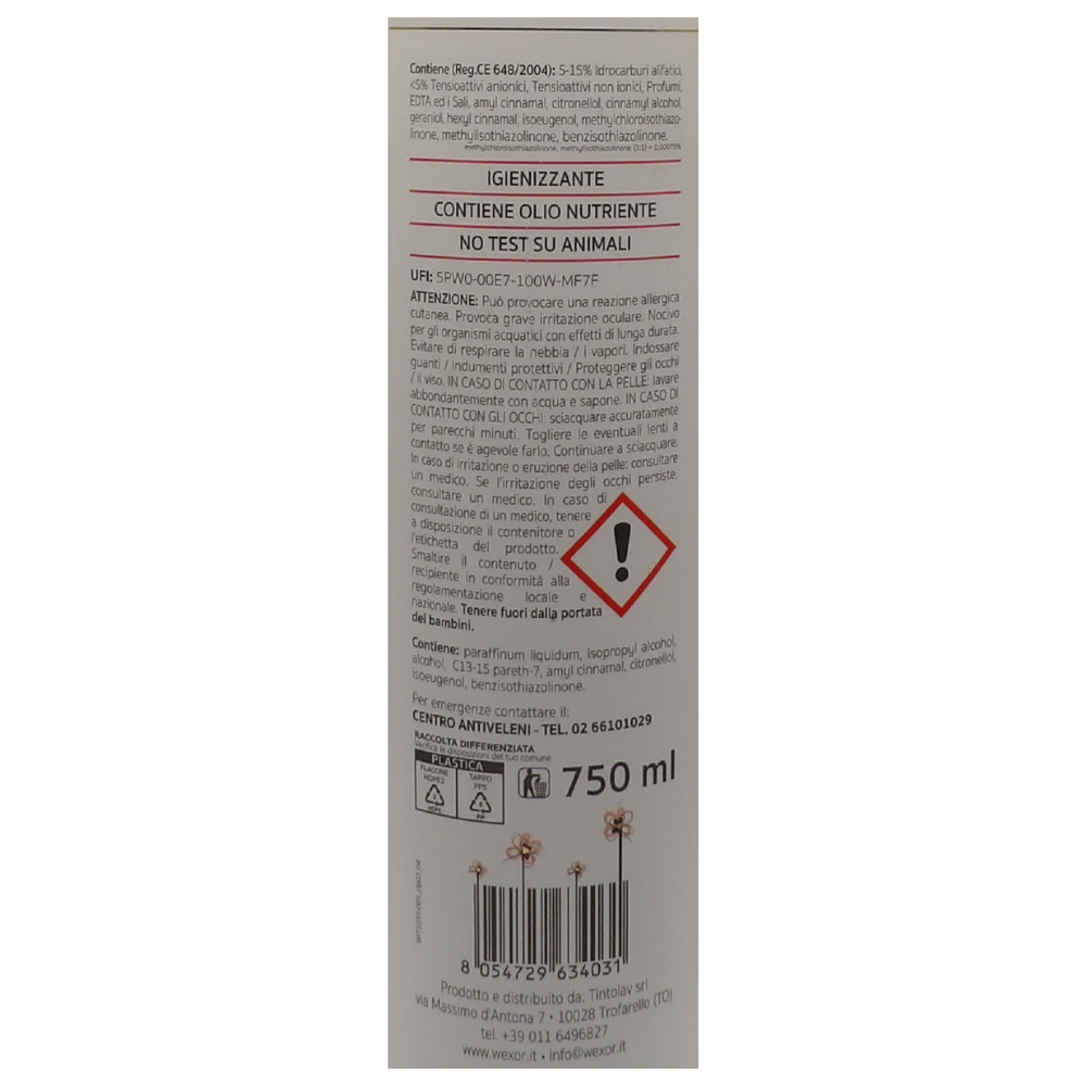Wexór Elisir PARQUET Detergente Con Olio Nutriente. GEL PROFUMANTE – Alta Protezione, ROSA INGLESE, GERANIO e FIORI DI CILIEGIO 750ml