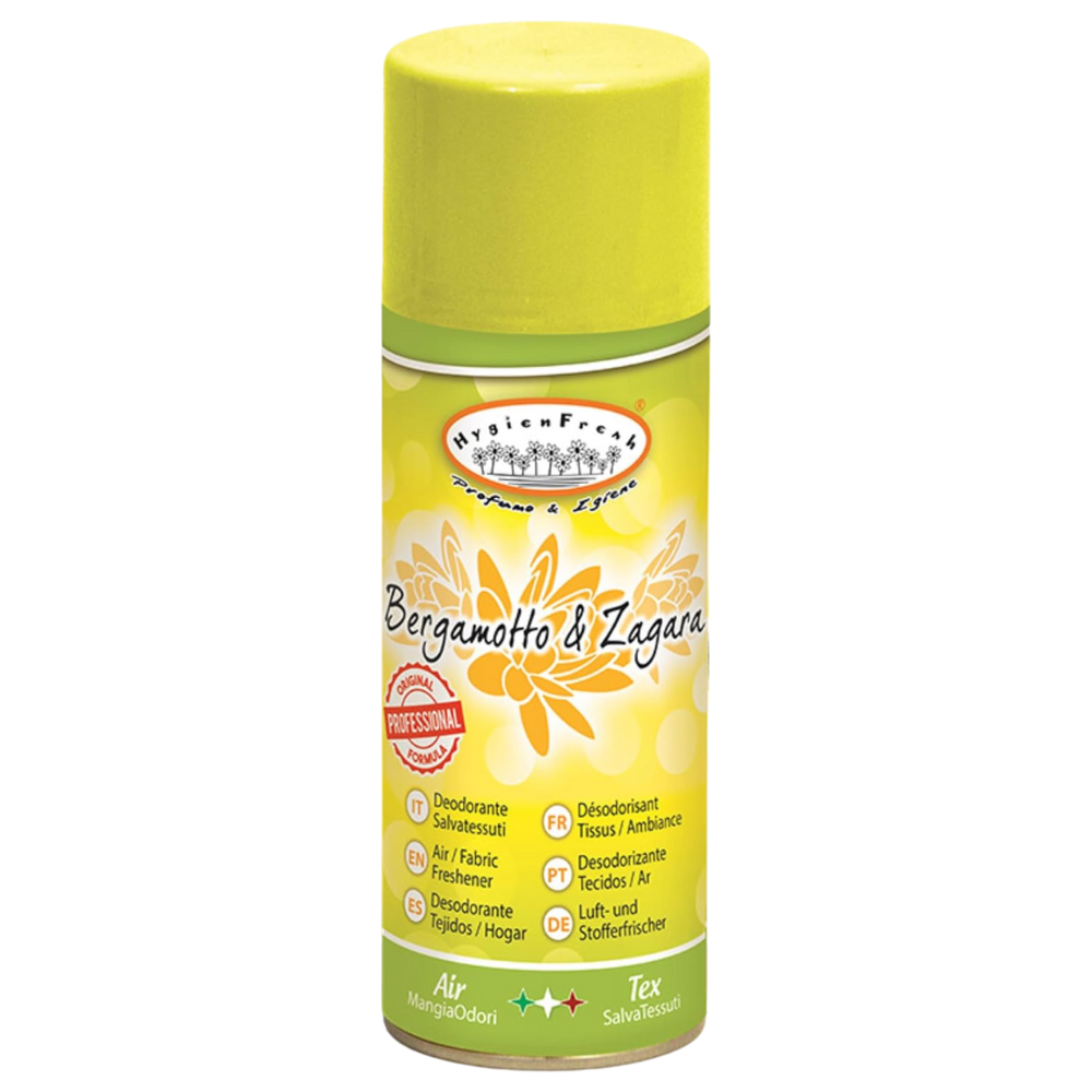 Hygienfresh Deodorante Spray BERGAMOTTO & ZAGARA, Salvatessuti Con Formula Mangiaodori. Lunga Durata, Elimina Cattivi Odori, Utilizzabile Su Tutti i Tessuti 150ml