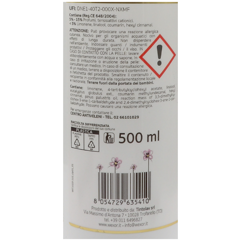 Wexòr Profuma Bucato Con Ammorbidente, Formula Mangia Odori, ELISIR PROVENZALE. Per Un Bucato Soffice, Voluminoso e Profumatissimo 500ml