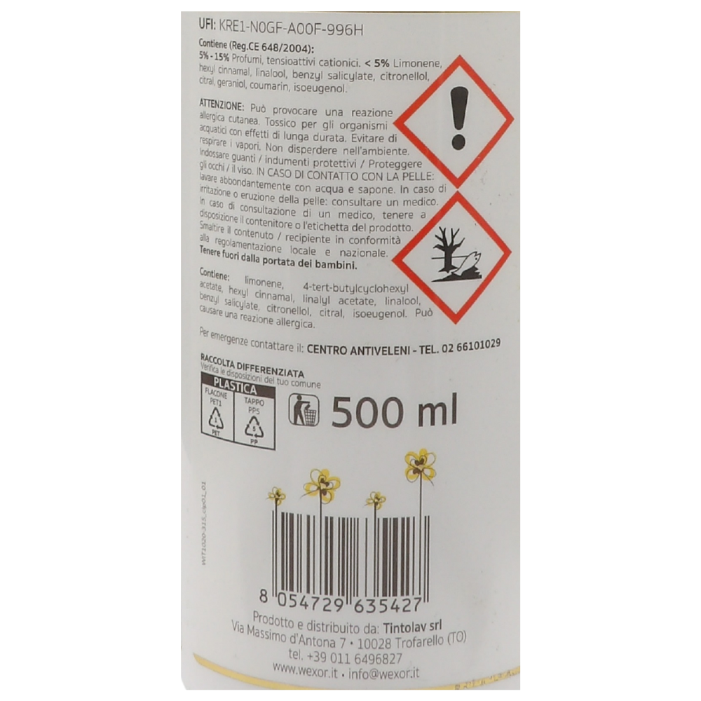 WEXOR W. Elisir Bucato- Profumo Bucato con Ammorbidente, Formula Mangiaodori, Bucato Soffice, Voluminoso e Profumatissimo, 500ml (Elisir Mediterraneo,