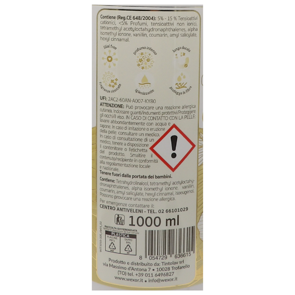 Wexór AMMORBIDENTE PROFUMANTE VANILLA & THIARÈ Extra Parfum. Per Un Bucato Vaporoso e Super Profumato. Morbidezza Che Coccola, Fragranze Indimenticabili! 1000ml