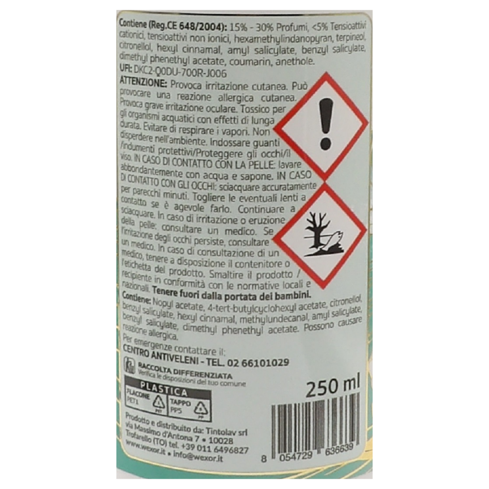 Wexór Essenza PROFUMA BUCATO FIOR DI LOTO Extra Parfum. Un Concentrato Di Morbidezza e Profumo Inebriante In Poche Gocce Di Prodotto 250ml
