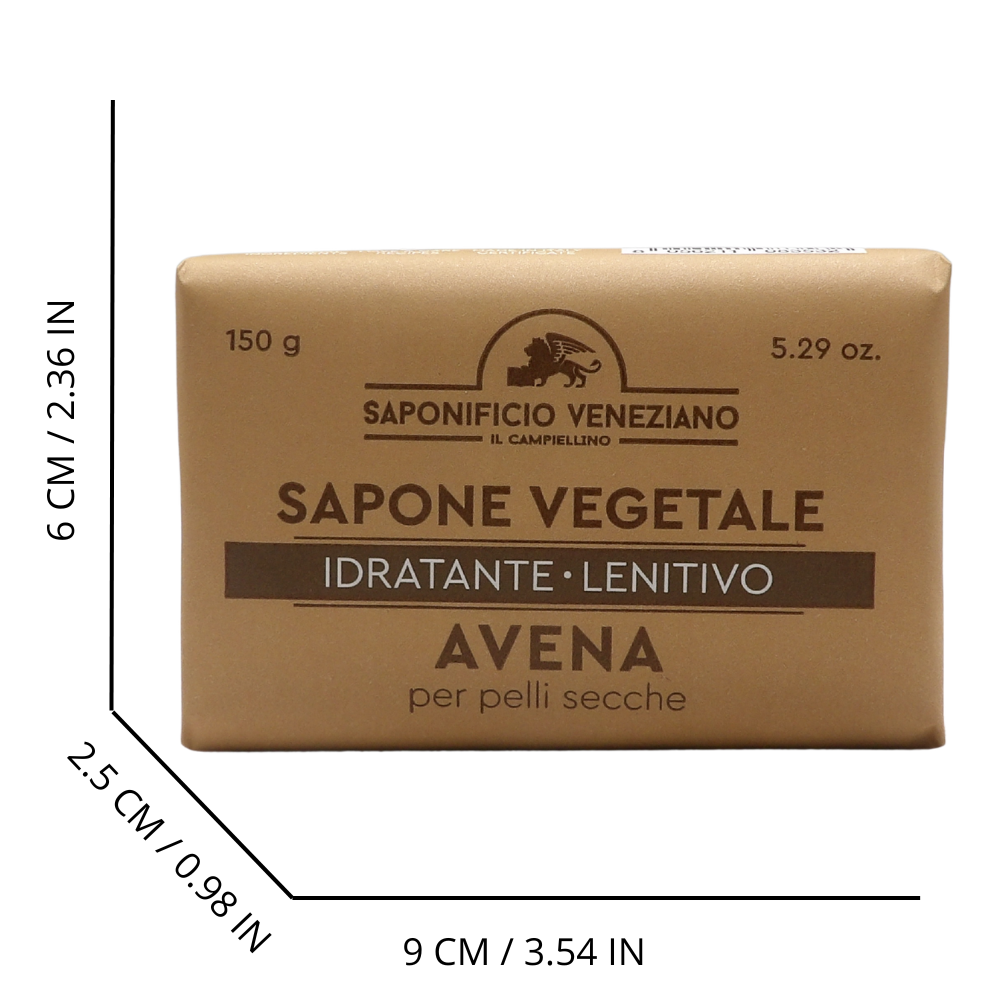 SAPONIFICIO VENEZIANO Sapone Solido Per Viso, Mani e Corpo, Arricchito Con Oli Essenziali. Senza Grassi Animali, Parabeni e Coloranti. Disponibile In Diverse Fragranze 150g (AVENA, Unità)