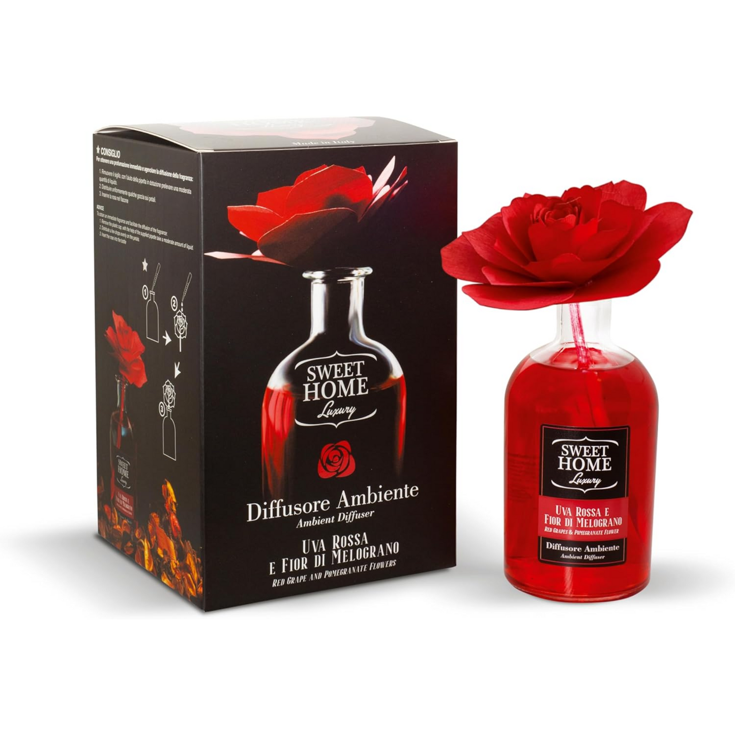 Sweet Home Luxury, Profumatore Ambiente, Profumo Durevole ad Ottime Prestazioni, Fragranza Rosa Rossa, UVa Rossa e Fiori di Melograno, 250 ml