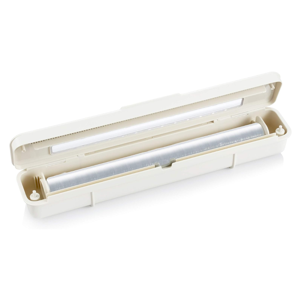 Tescoma 899478 FlexiSPACE Dispenser per Pellicola Trasparente e Alluminio, Bianco. Prodotto In Plastica Resistente, Con Lama In Acciaio Inossidabile Di Ottima Qualità. Dimensione: 37x7,4 cm