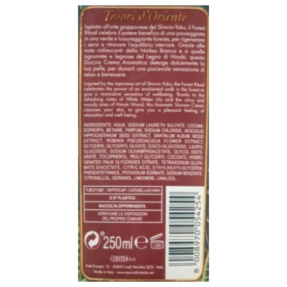 TESORI D'ORIENTE Doccia Crema, Fragranza Forest Ritual Ninfea Bianca e Legno di Hinoki, Formato da 250ml