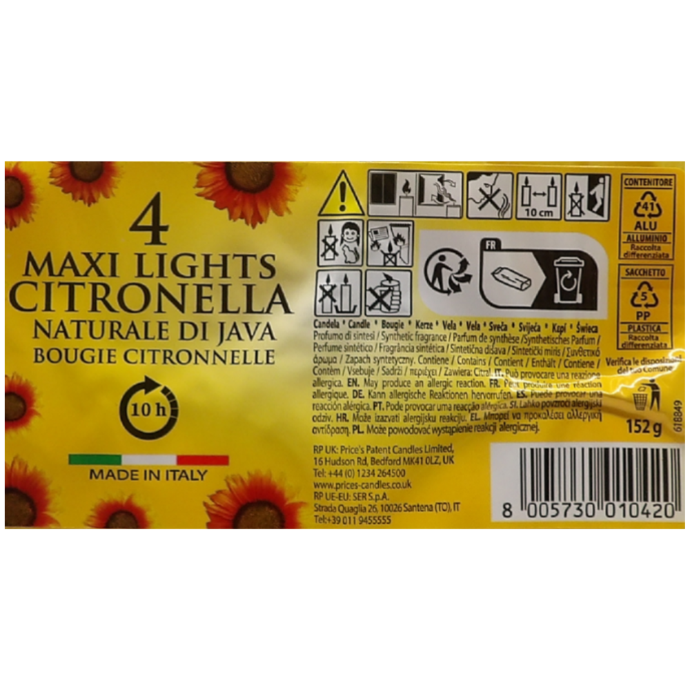 CORFU' Maxi Lumini Alla Citronella Naturale Di Java (Confezione Da 4 Tealights)