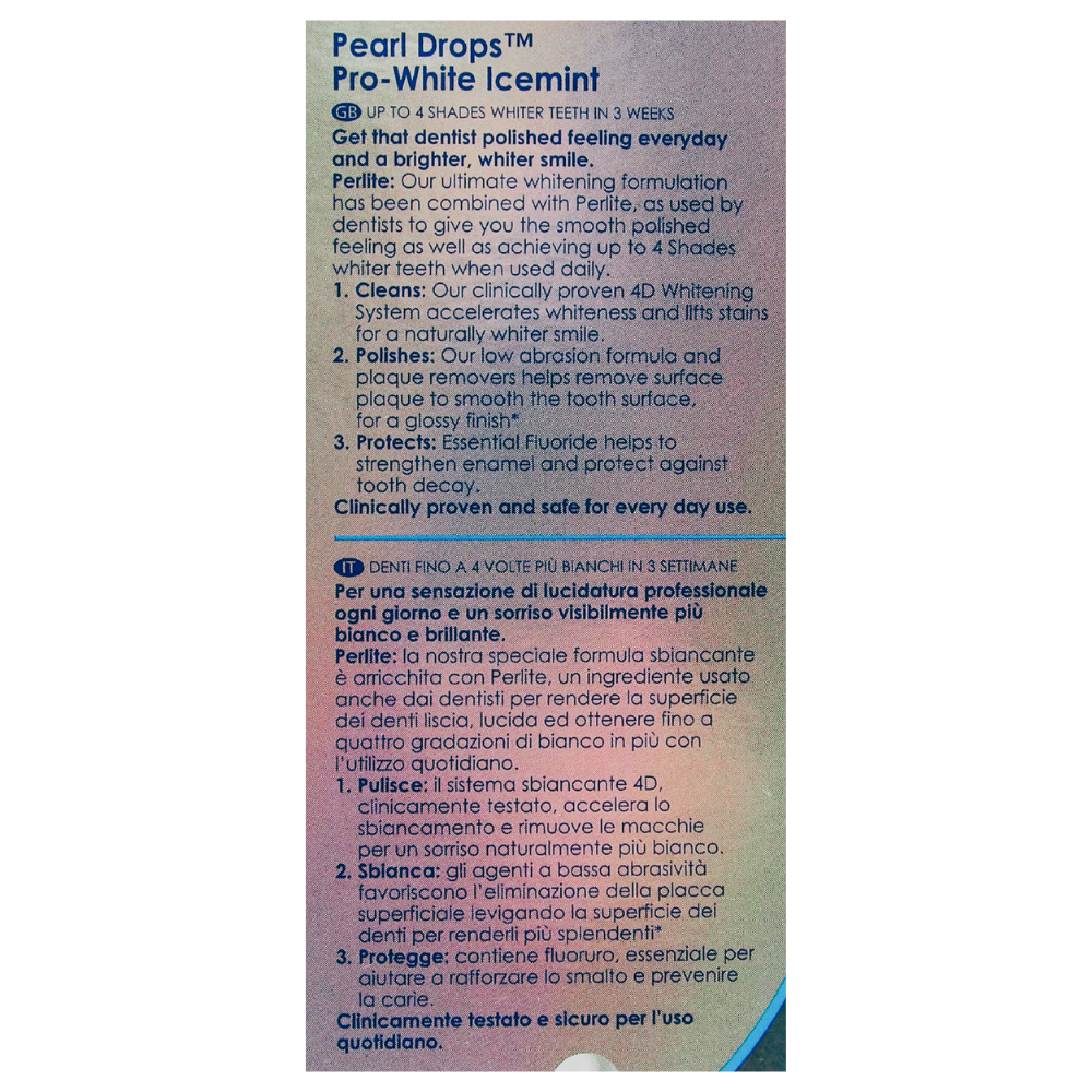 PEARL DROPS Dentifricio Daily Whitening, PRO-WHITE ICEMINT, Pulisce, Sbianca e Protegge 50ml