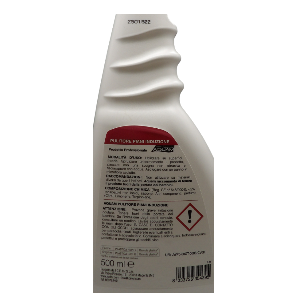 AQUAM, Alta QUALITA', Pulitore Piani Induzione e Vetroceramica. Formula Anti Opacizzante. Potenziato Con Saponi Vegetali 500 ml