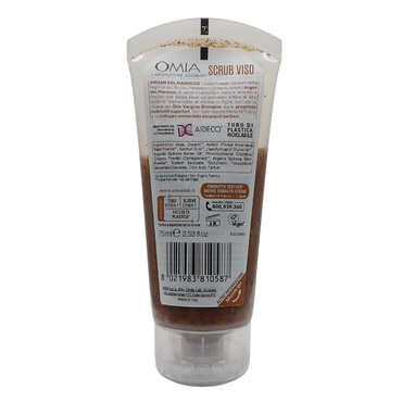 Omia, Scrub Viso Eco Bio Con Olio di Argan del Marocco, Trattamento Esfoliante e Nutriente, Per Pelli Normali e Miste, Senza Siliconi, Dermatologicamente Testato - Flacone da 75 ml