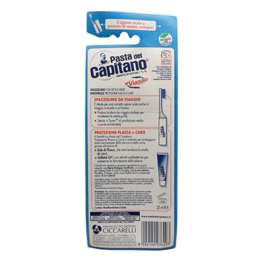 PASTA DEL CAPITANO Kit da Viaggio Composto da Spazzolino e Dentifricio Placca e Carie da 25 ml, Ottimo per l'Igiene Orale Sempre a Portata di Mano