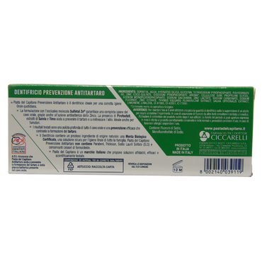 PASTA DEL CAPITANO Dentifricio ANTITARTARO, Rinfresca L'Alito, Ideale Per Fumatori, Aiuta a Prevenire La Placca. Con Pirofosfati, Salvia e Timo, Sulfetal Zn e Menta Bio Certificata 75ml