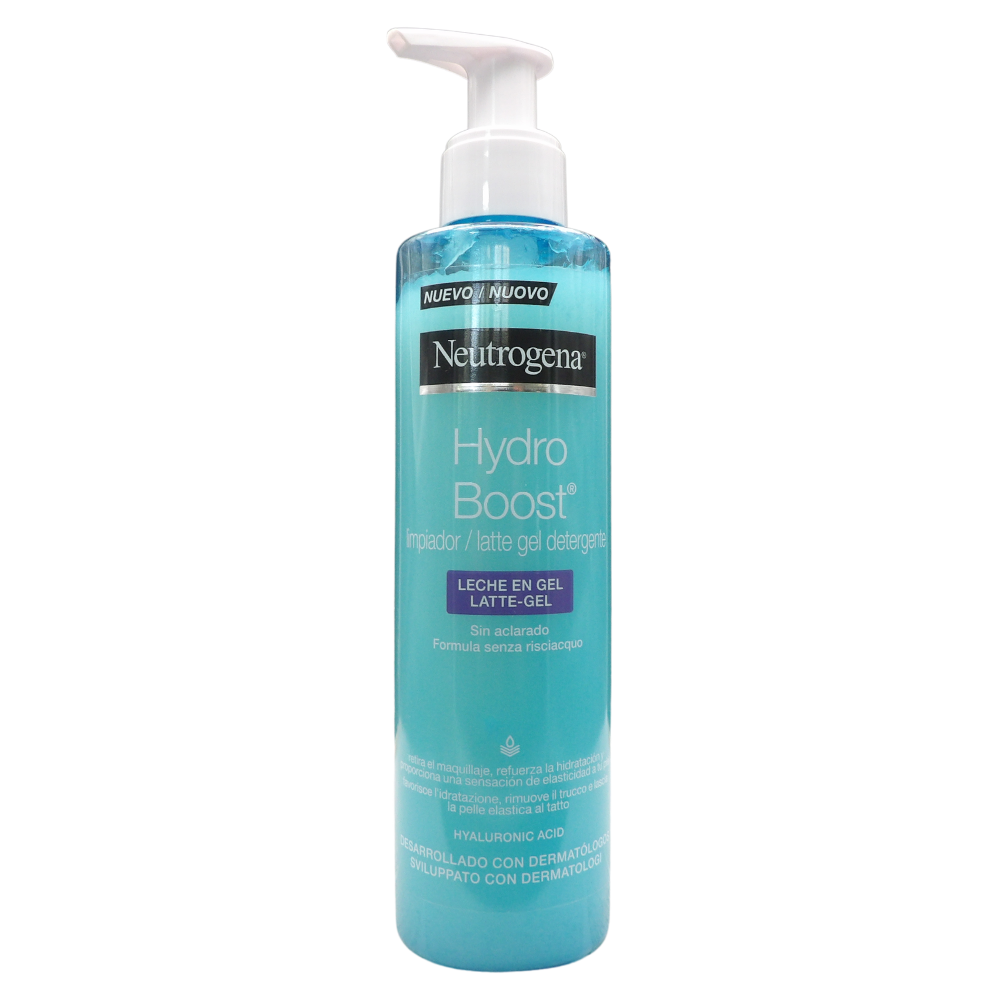NEUTROGENA, Hydro Boost Latte Gel Detergente Viso, Detergente schiumogeno viso con Acido Ialuronico e agenti idratanti, Latte detergente viso con azione struccante, 200 ml