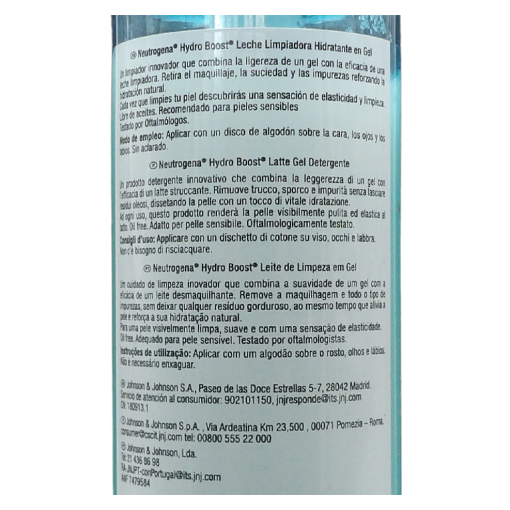 NEUTROGENA, Hydro Boost Latte Gel Detergente Viso, Detergente schiumogeno viso con Acido Ialuronico e agenti idratanti, Latte detergente viso con azione struccante, 200 ml