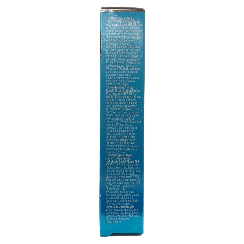 NEUTROGENA, Hydro Boost Urban Protect Fluida Idratante SPF 25, Crema solare viso idratante contro raggi UV e inquinamento, Protezione solare viso in fluido con Acido Ialuronico e Vitamina C, 50 ml