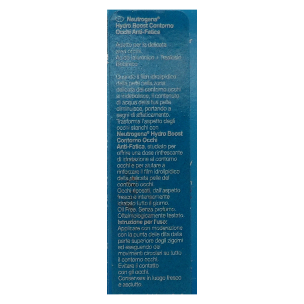 NEUTROGENA, Hydro Boost Contorno Occhi Anti-Fatica, idratante con Acido Ialuronico e Vitamina E, Aiuta ad attenuare i segni della stanchezza e le occhiaie, 15 ml