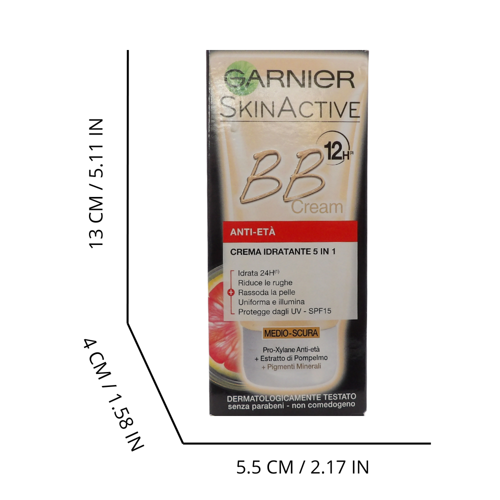 GARNIER BB Cream Anti-Età Crema Viso di Pelle 5 in 1, 50 ml, Medio-Scuro