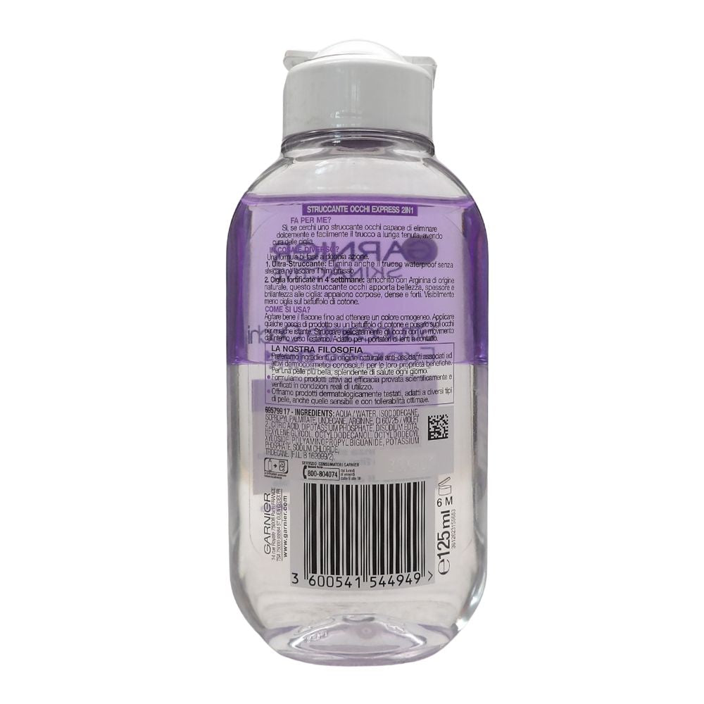 GARNIER Struccante Occhi Express 2in1 per Tutti i Tipi di Trucco Anche Waterproof, 125 ml